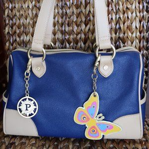 Parazul Navy Blue and Camel Leather Handbag Purse Vintage